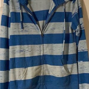 Aqua Blue & White Striped Zip-Up Hoodie